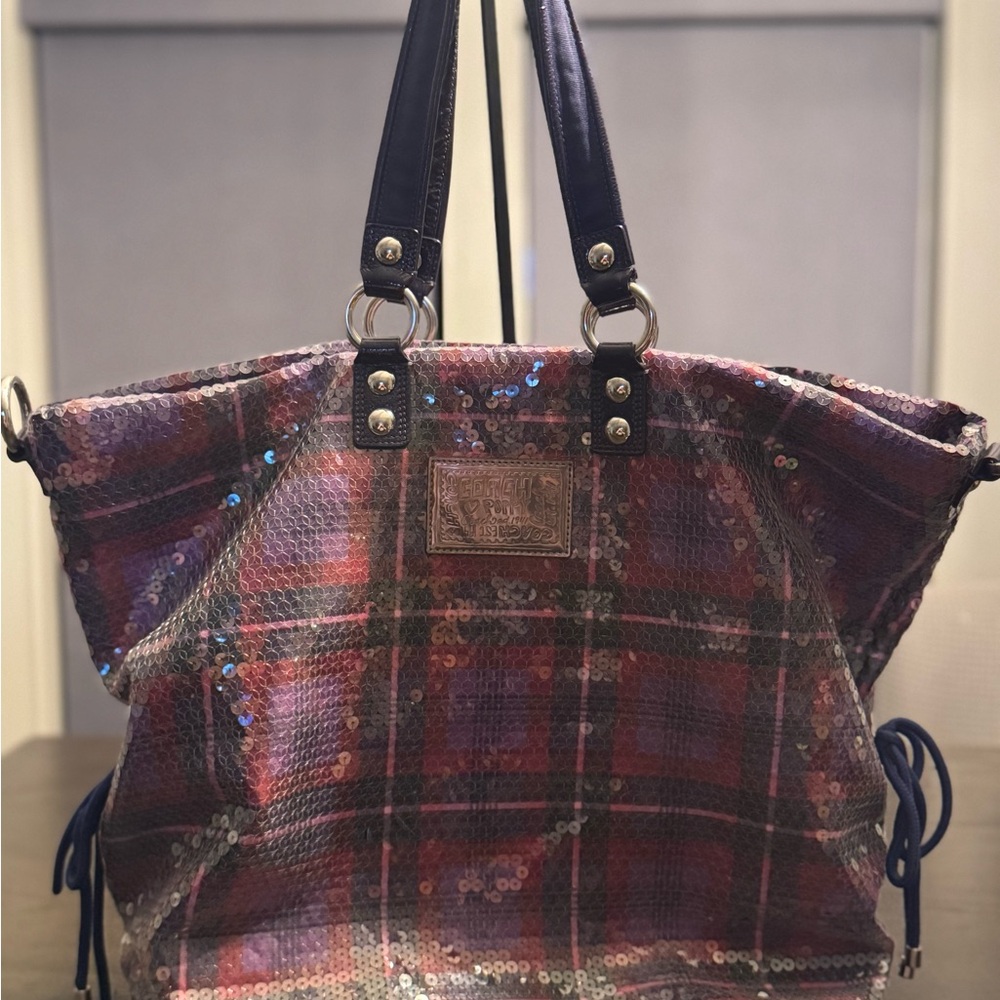 Coach poppy  Purple and Black Sequin Tote Bag - Picture 3 of 8